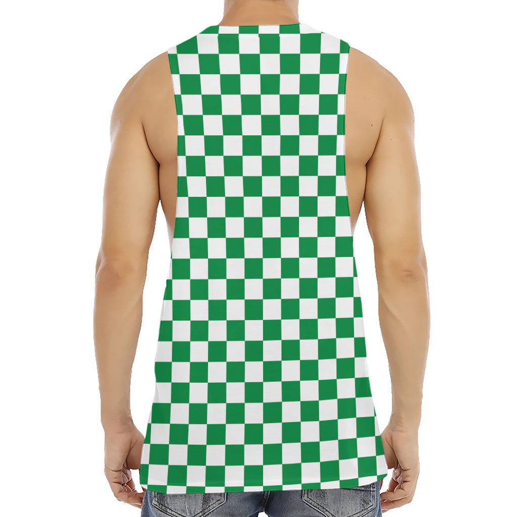 Green And White Checkered Pattern Print Men's Muscle Tank Top