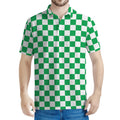 Green And White Checkered Pattern Print Men's Polo Shirt