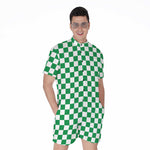 Green And White Checkered Pattern Print Men's Rompers