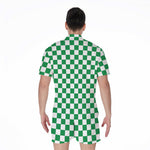 Green And White Checkered Pattern Print Men's Rompers