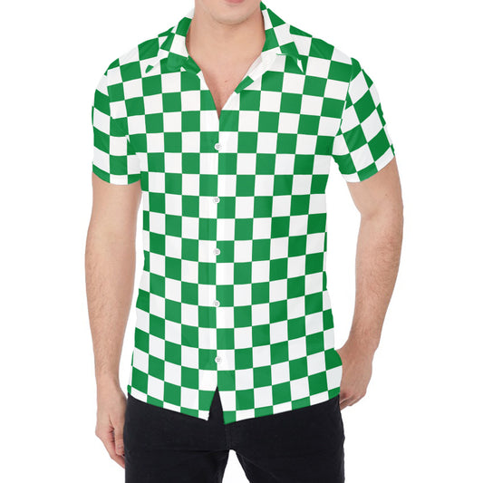 Green And White Checkered Pattern Print Men's Shirt