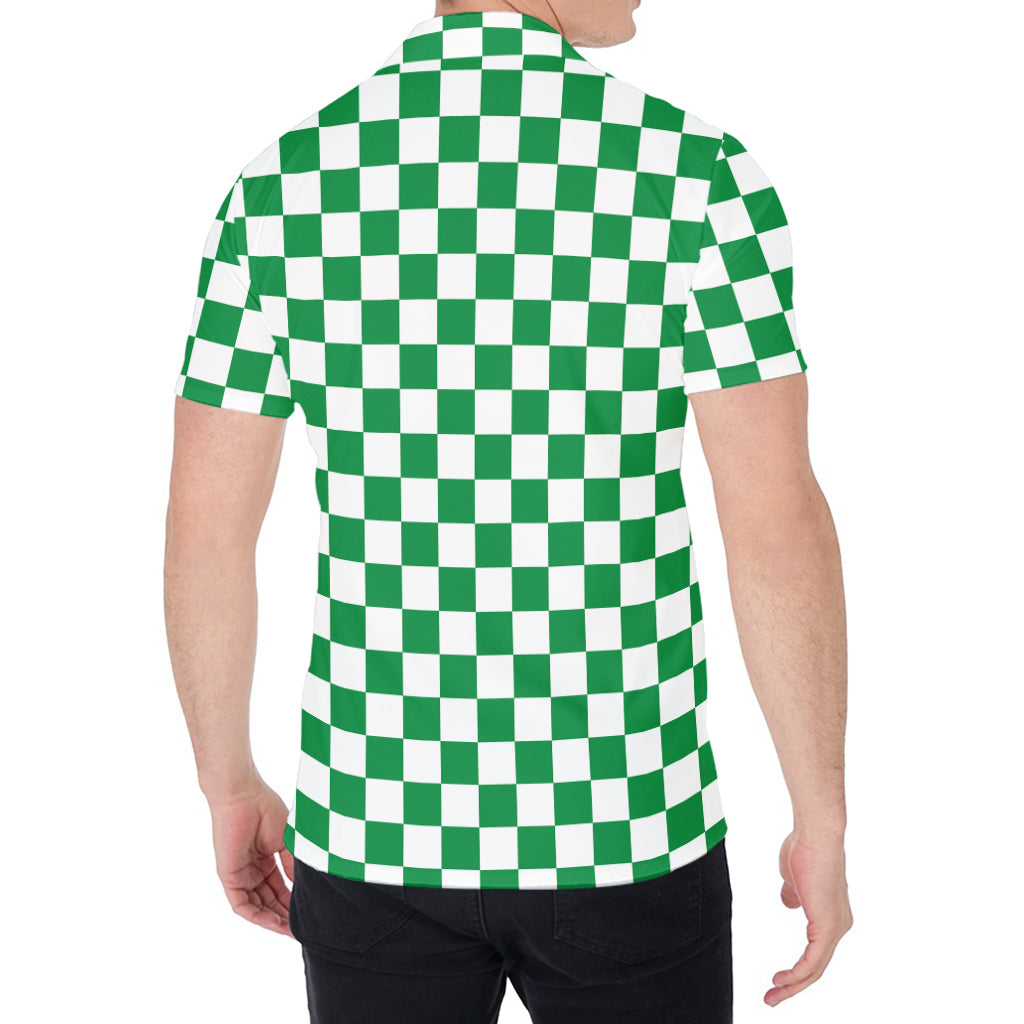 Green And White Checkered Pattern Print Men's Shirt