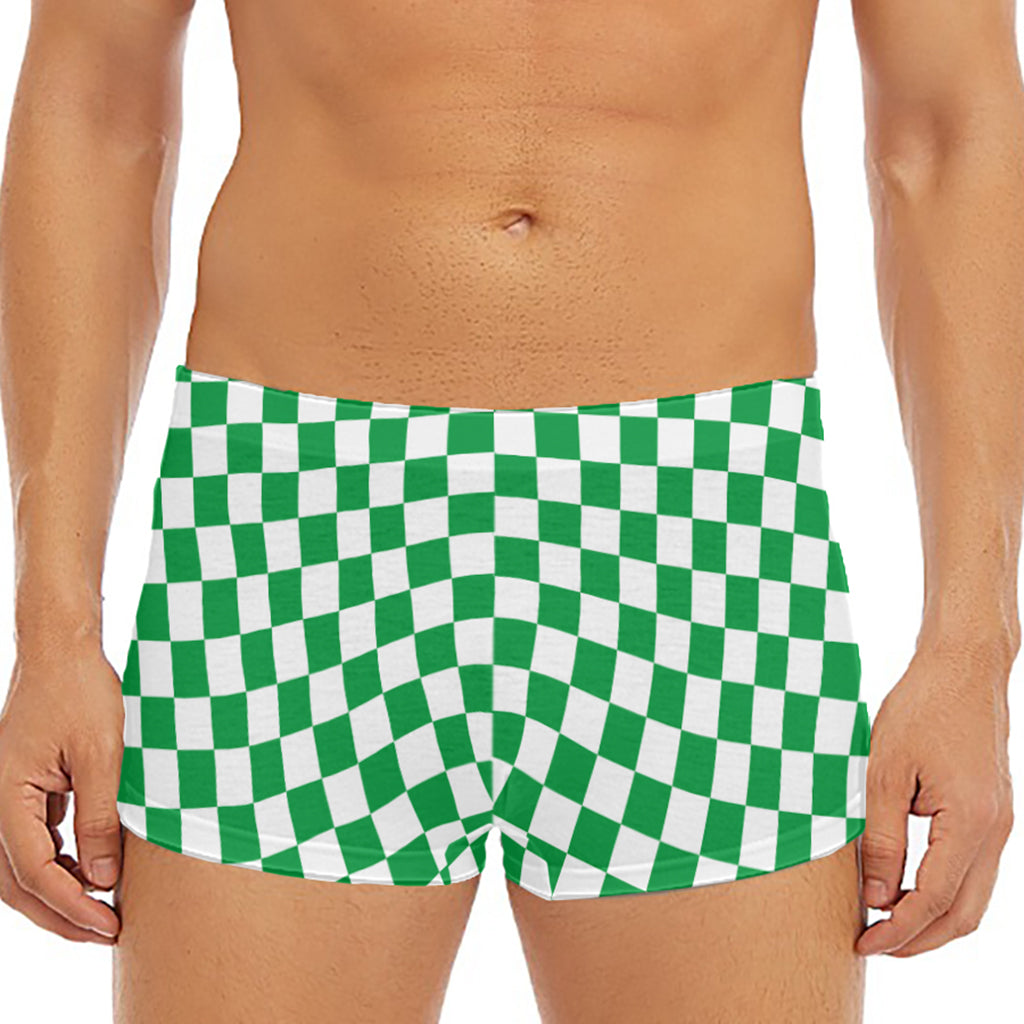 Green And White Checkered Pattern Print Men's Short Boxer Briefs