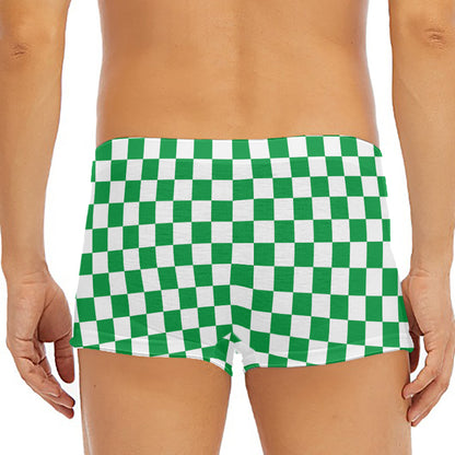 Green And White Checkered Pattern Print Men's Short Boxer Briefs