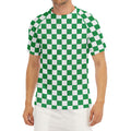 Green And White Checkered Pattern Print Men's Short Sleeve Rash Guard