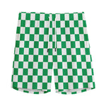 Green And White Checkered Pattern Print Men's Sports Shorts