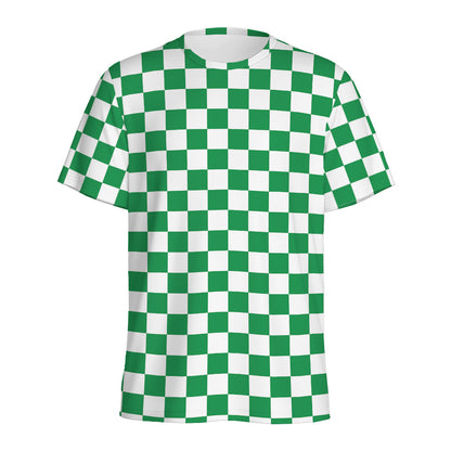 Green And White Checkered Pattern Print Men's Sports T-Shirt