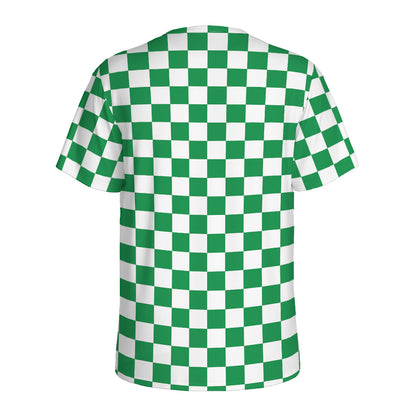 Green And White Checkered Pattern Print Men's Sports T-Shirt