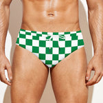 Green And White Checkered Pattern Print Men's Swim Briefs