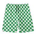 Green And White Checkered Pattern Print Men's Swim Trunks