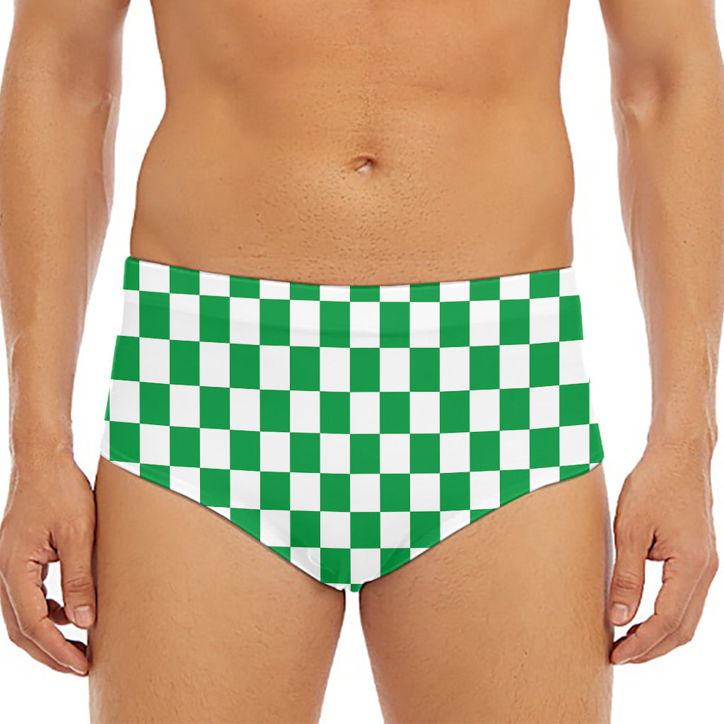 Green And White Checkered Pattern Print Men's Triangle Swim Briefs