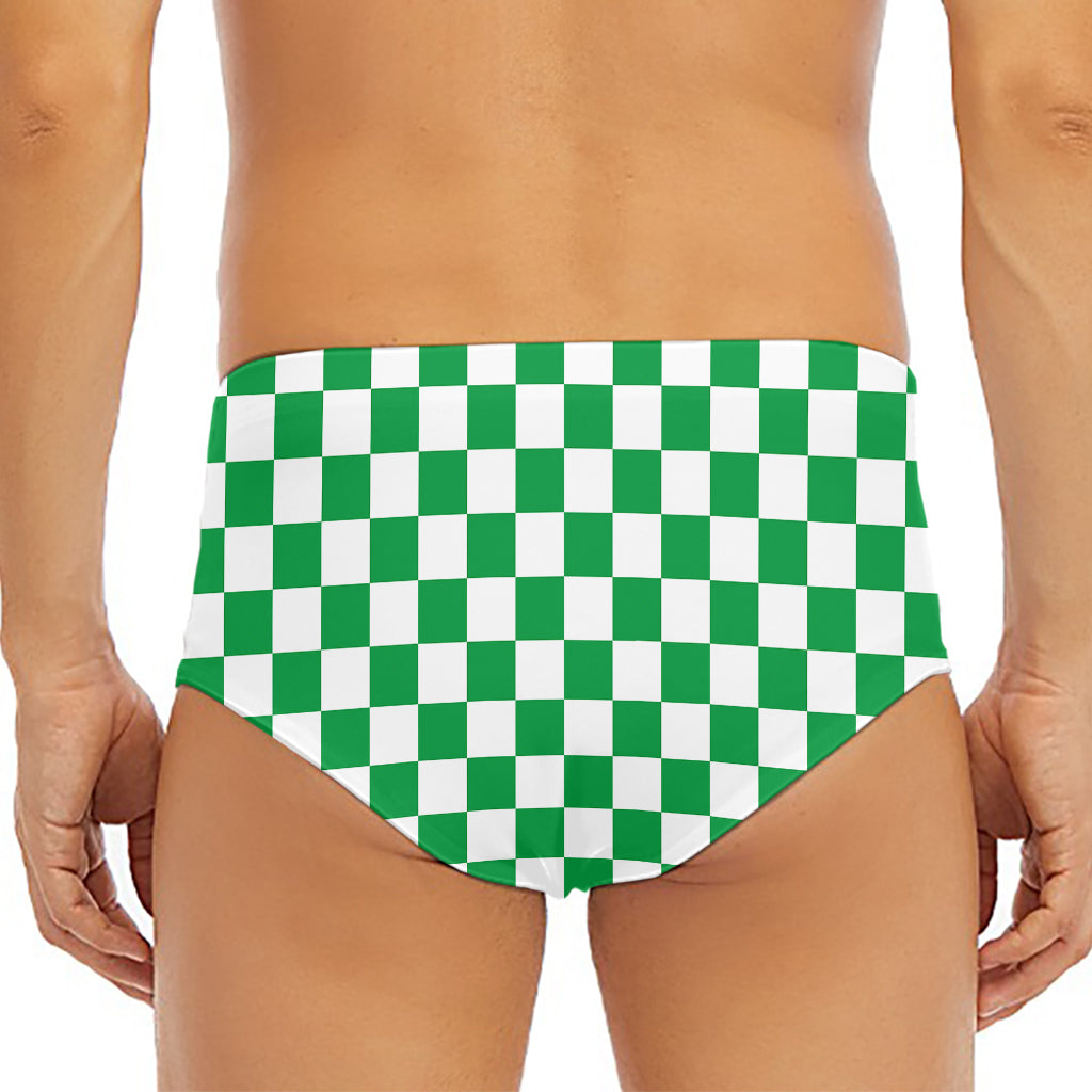 Green And White Checkered Pattern Print Men's Triangle Swim Briefs