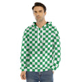 Green And White Checkered Pattern Print Men's Velvet Pullover Hoodie