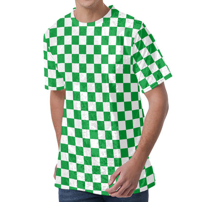 Green And White Checkered Pattern Print Men's Velvet T-Shirt