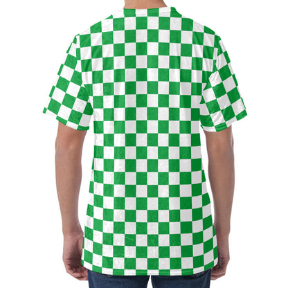 Green And White Checkered Pattern Print Men's Velvet T-Shirt
