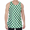 Green And White Checkered Pattern Print Men's Velvet Tank Top