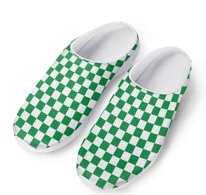 Green And White Checkered Pattern Print Mesh Casual Shoes