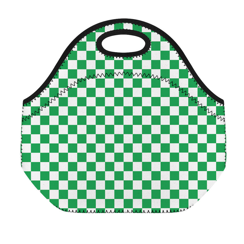 Green And White Checkered Pattern Print Neoprene Lunch Bag
