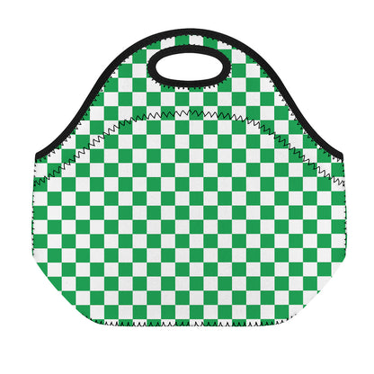 Green And White Checkered Pattern Print Neoprene Lunch Bag