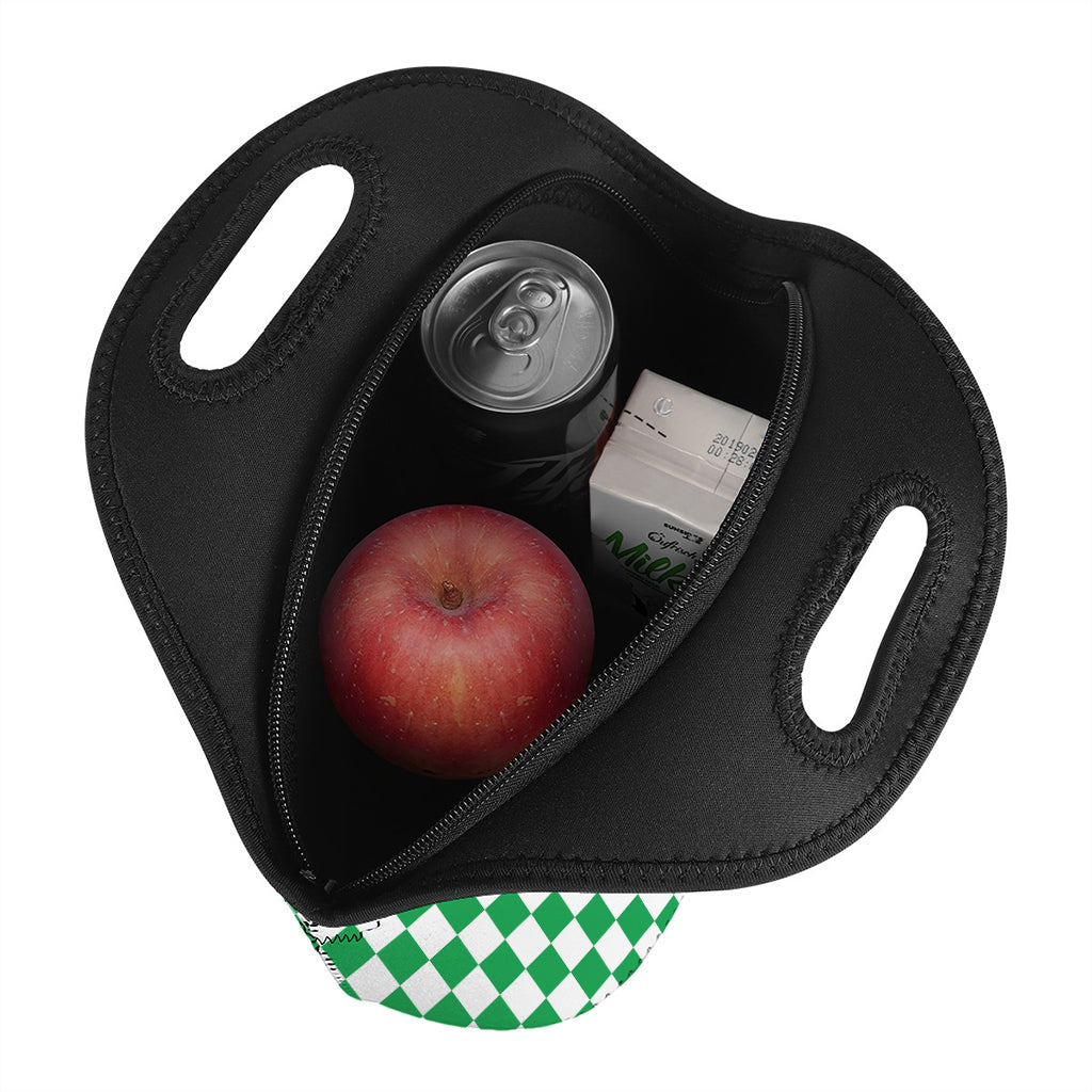 Green And White Checkered Pattern Print Neoprene Lunch Bag