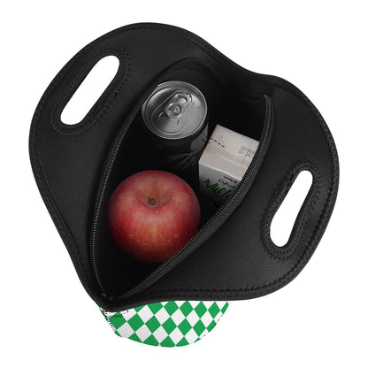 Green And White Checkered Pattern Print Neoprene Lunch Bag