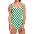Green And White Checkered Pattern Print One Piece Swimsuit