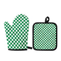 Green And White Checkered Pattern Print Oven Mitt And Pot Holder Set