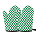 Green And White Checkered Pattern Print Oven Mitts