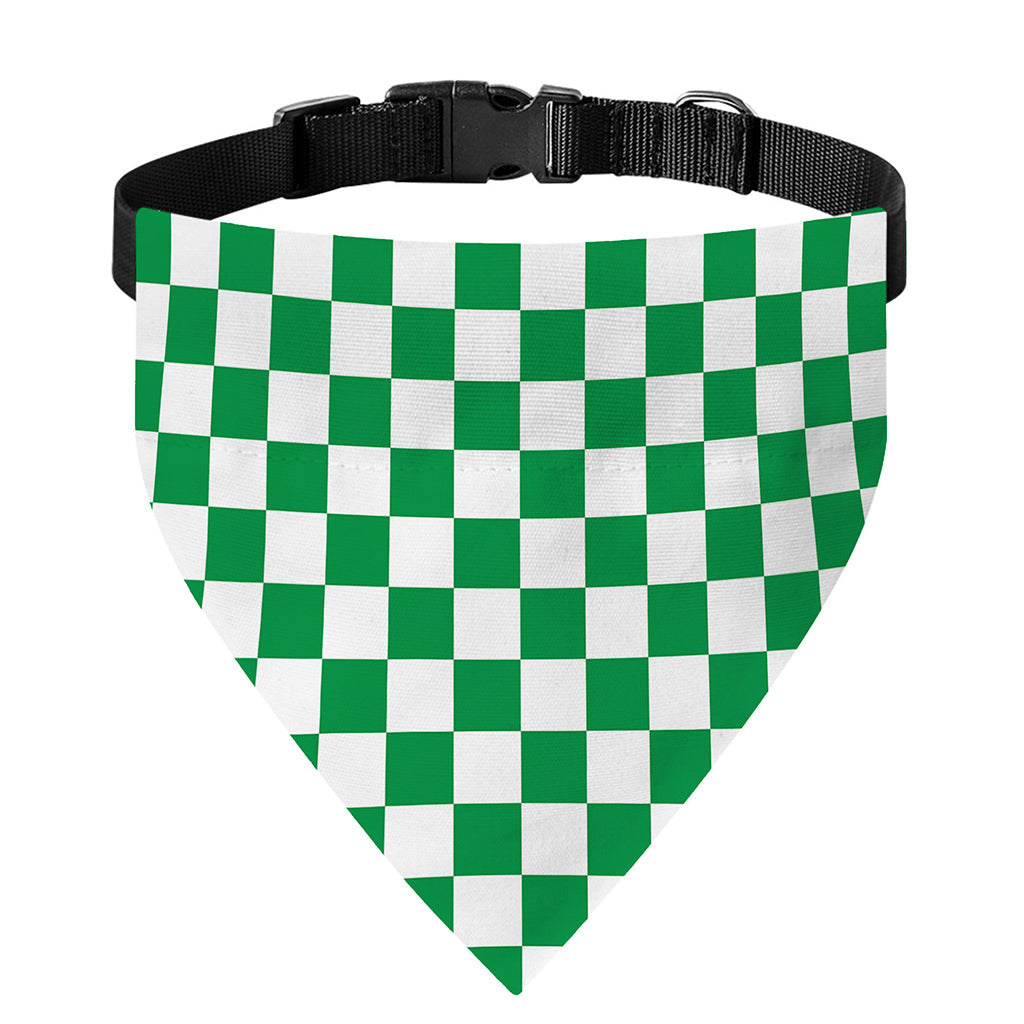 Green And White Checkered Pattern Print Over The Collar Dog Bandana