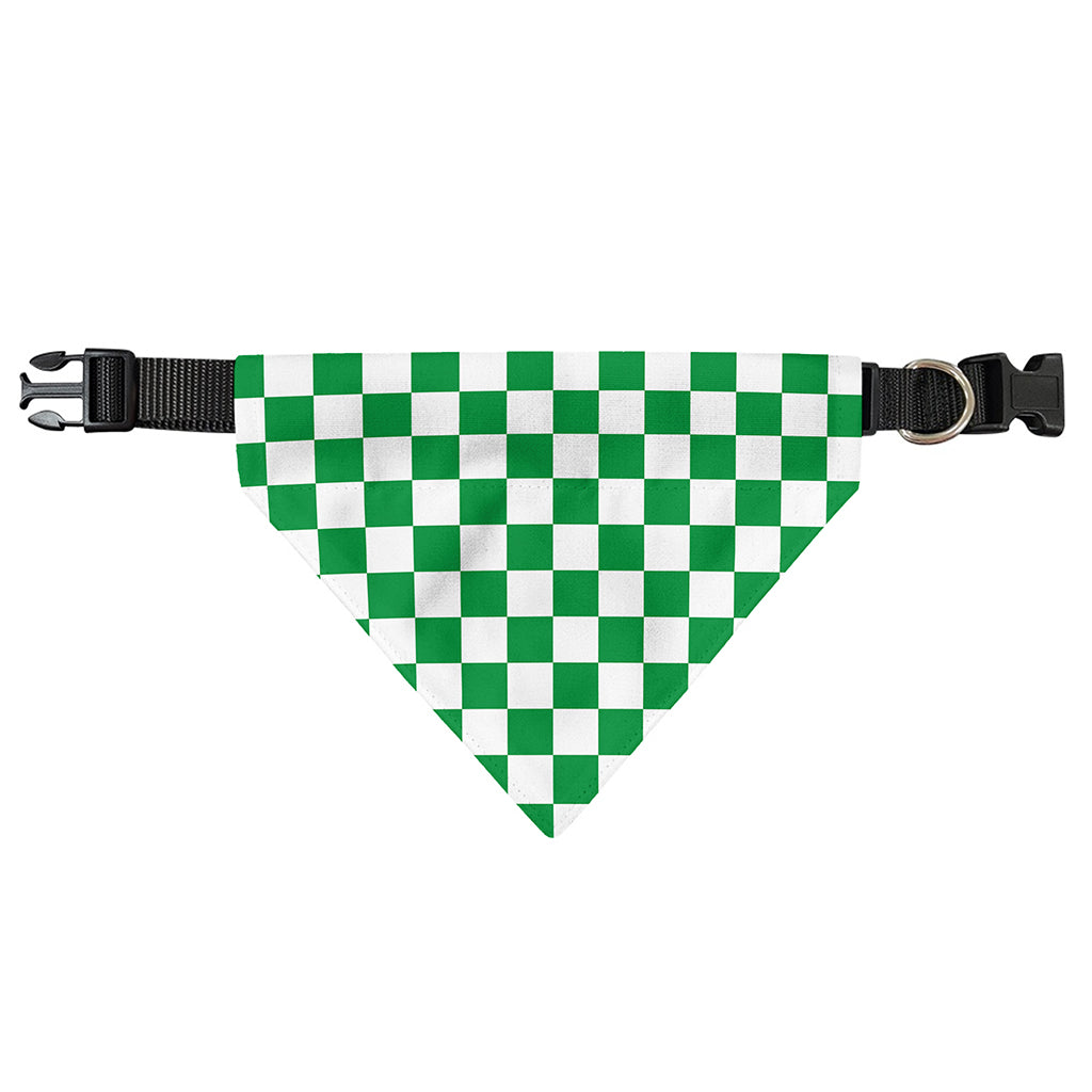 Green And White Checkered Pattern Print Over The Collar Dog Bandana