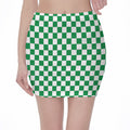 Green And White Checkered Pattern Print Pencil Mini Skirt