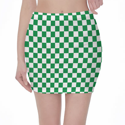Green And White Checkered Pattern Print Pencil Mini Skirt