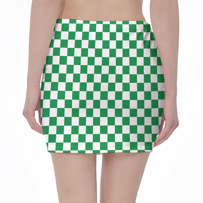 Green And White Checkered Pattern Print Pencil Mini Skirt