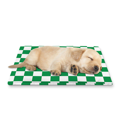 Green And White Checkered Pattern Print Pet Cooling Mat Cover