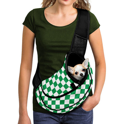 Green And White Checkered Pattern Print Pet Sling Carrier