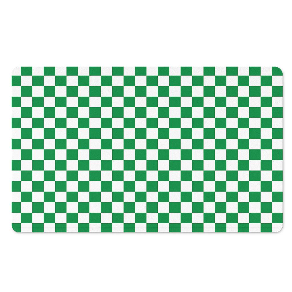 Green And White Checkered Pattern Print Polyester Doormat