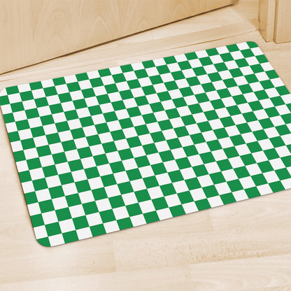 Green And White Checkered Pattern Print Polyester Doormat