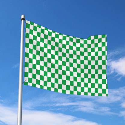 Green And White Checkered Pattern Print Polyester Flag