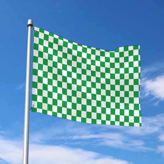 Green And White Checkered Pattern Print Polyester Flag