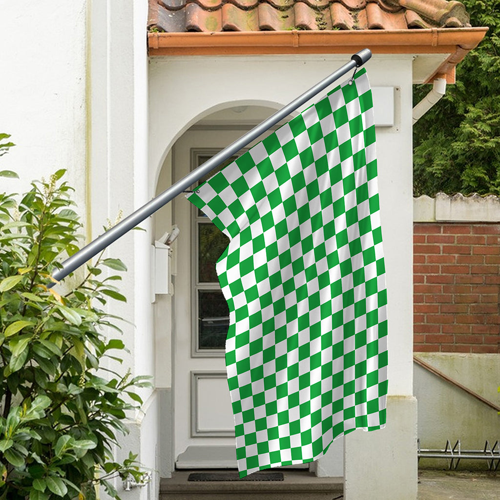 Green And White Checkered Pattern Print Polyester Flag