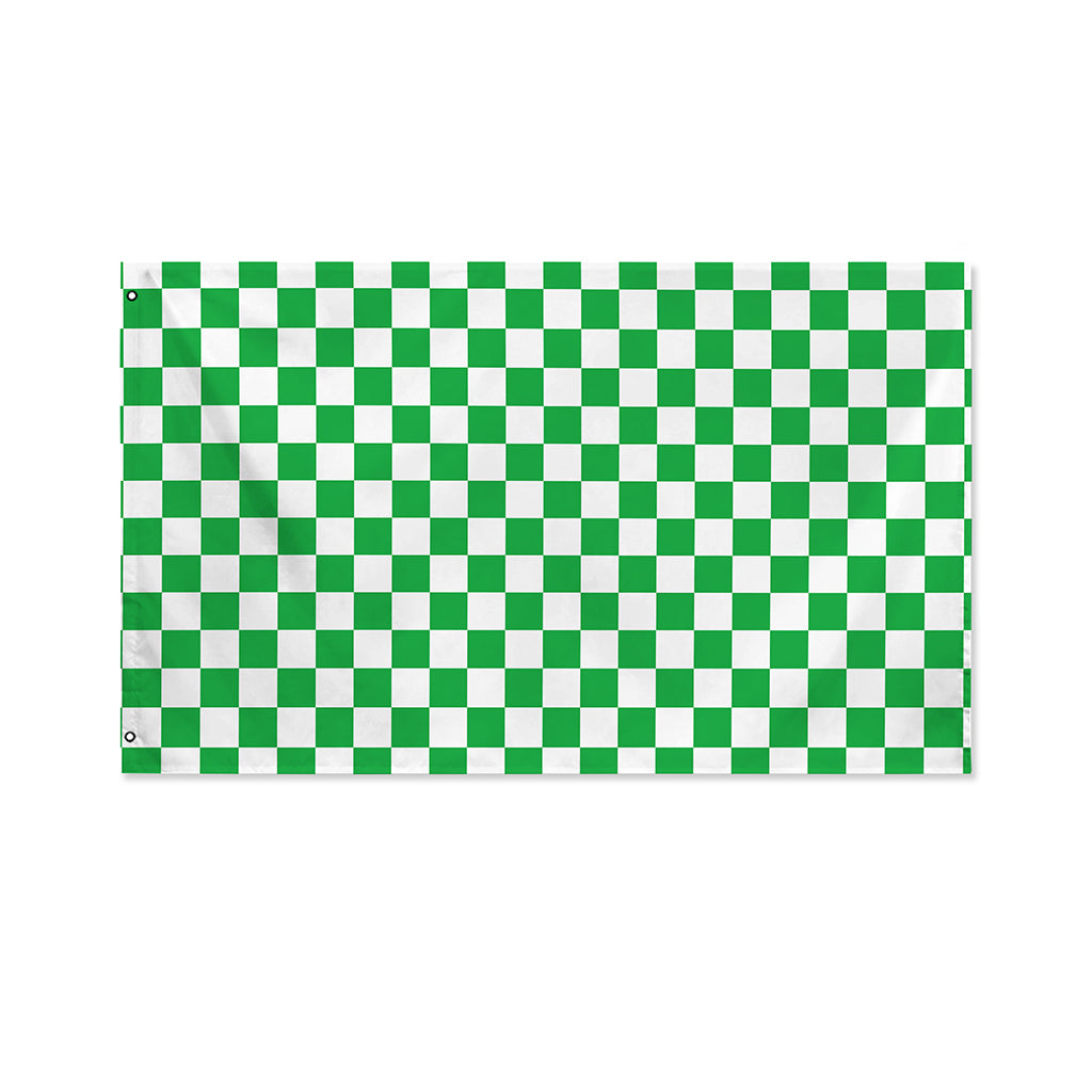 Green And White Checkered Pattern Print Polyester Flag