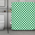 Green And White Checkered Pattern Print Polyester Shower Curtain