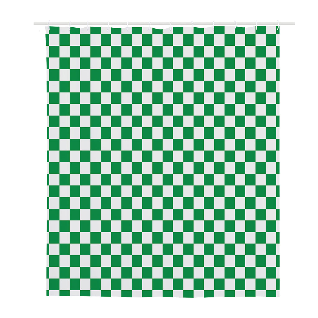Green And White Checkered Pattern Print Polyester Shower Curtain
