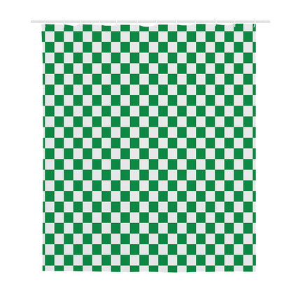 Green And White Checkered Pattern Print Polyester Shower Curtain