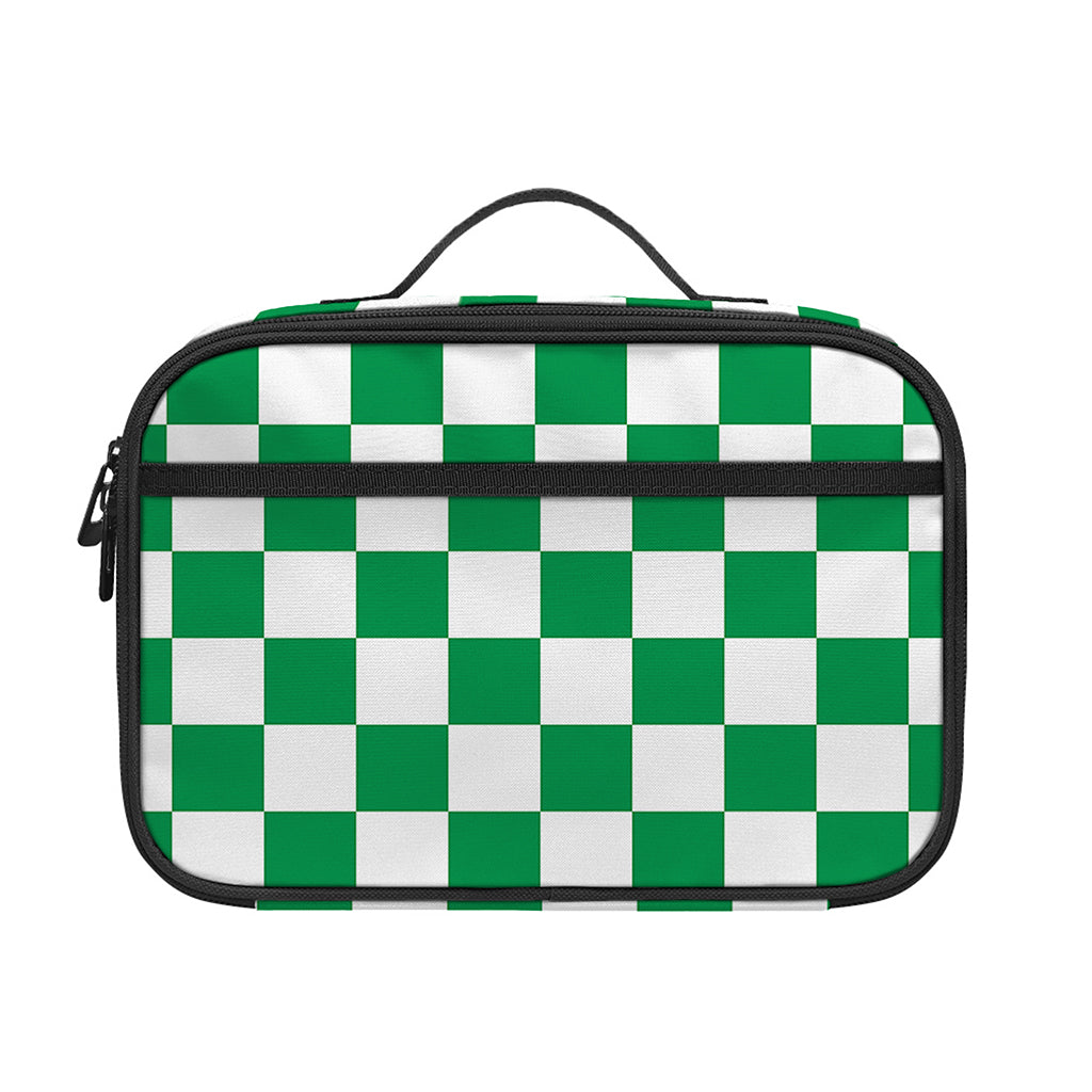 Green And White Checkered Pattern Print Portable Lunch Bag