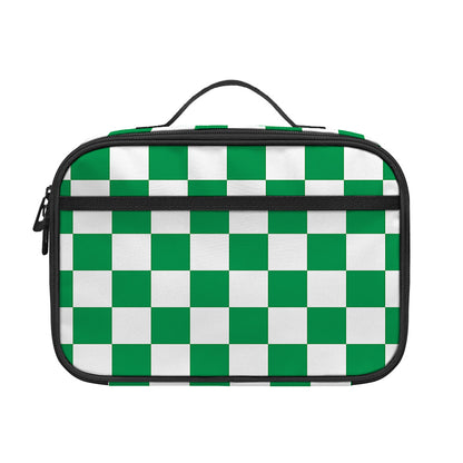 Green And White Checkered Pattern Print Portable Lunch Bag