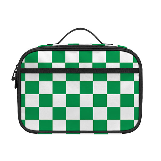 Green And White Checkered Pattern Print Portable Lunch Bag