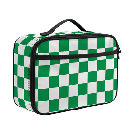 Green And White Checkered Pattern Print Portable Lunch Bag