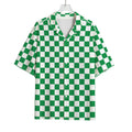 Green And White Checkered Pattern Print Rayon Hawaiian Shirt