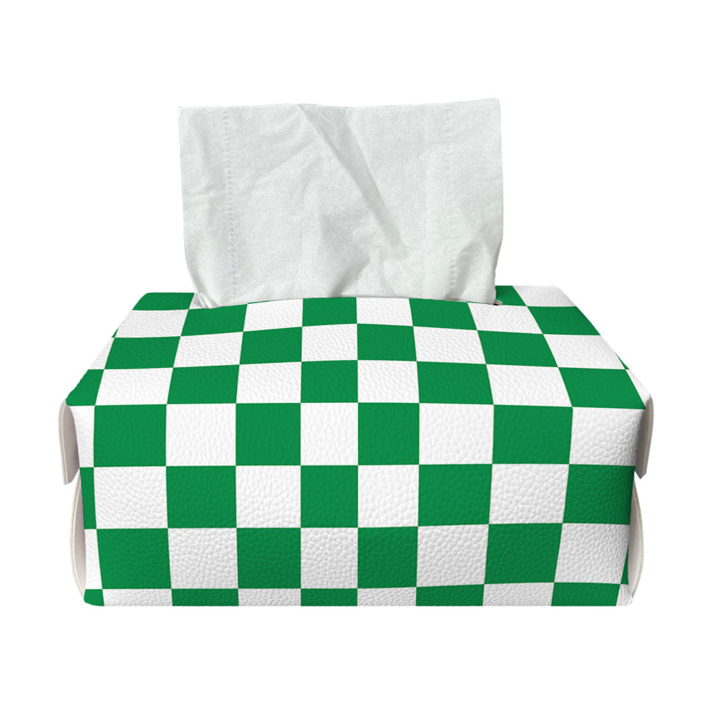 Green And White Checkered Pattern Print Rectangle Tissue Box Cover